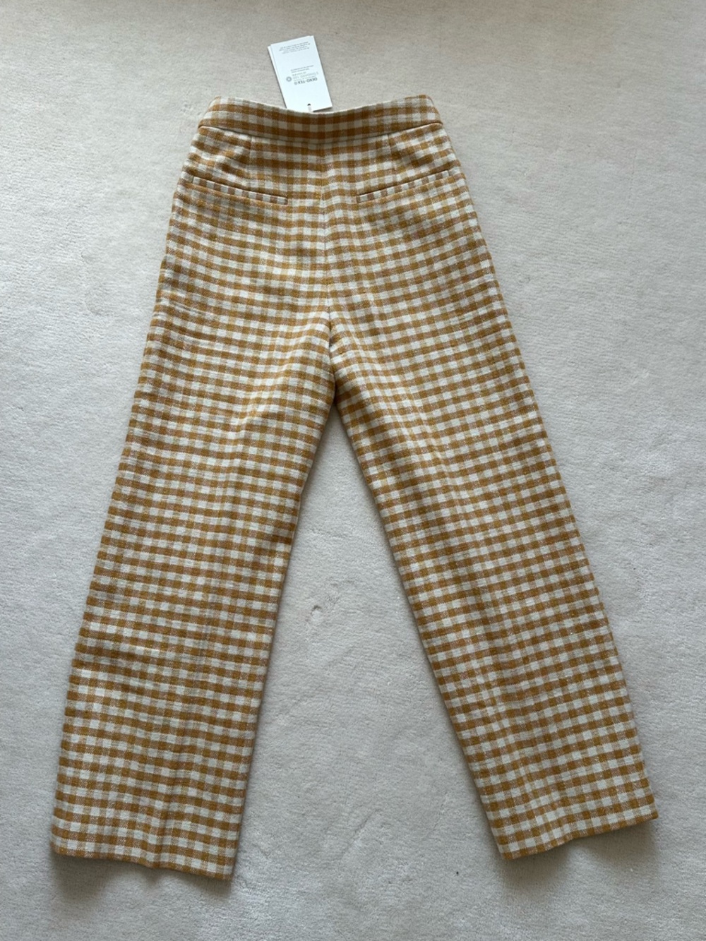 NWT Sezane Martin Cropped Pants, Ochre Ecru Gingham Pattern Size 34 US 2 - Picture 3 of 7